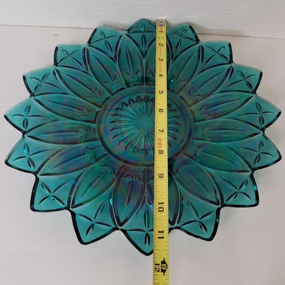 Vintage Teal Blue Federal Plate Platter Rare Iridescent Federal Glass 9.5 inches - Picture 4 of 6